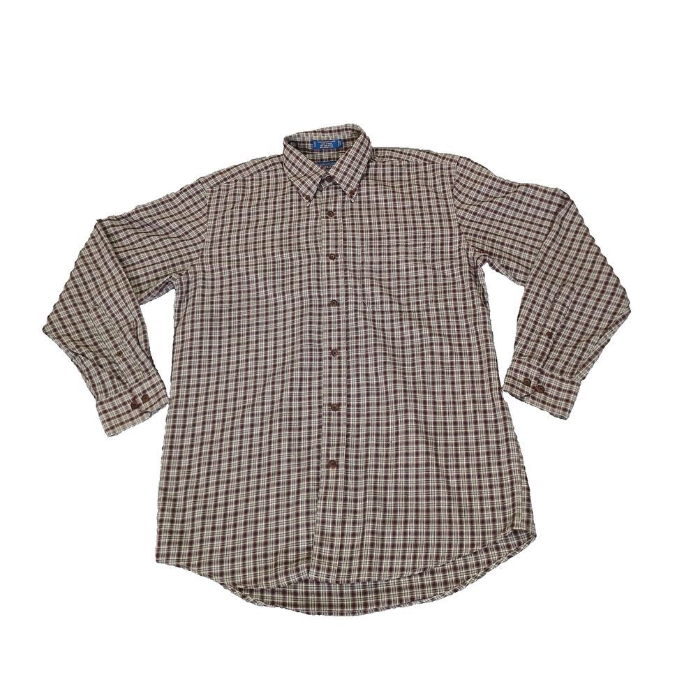 Pendleton Shirt Men's Brown Plaid Canterbury Cloth Button Down Wool Pima Blend M
